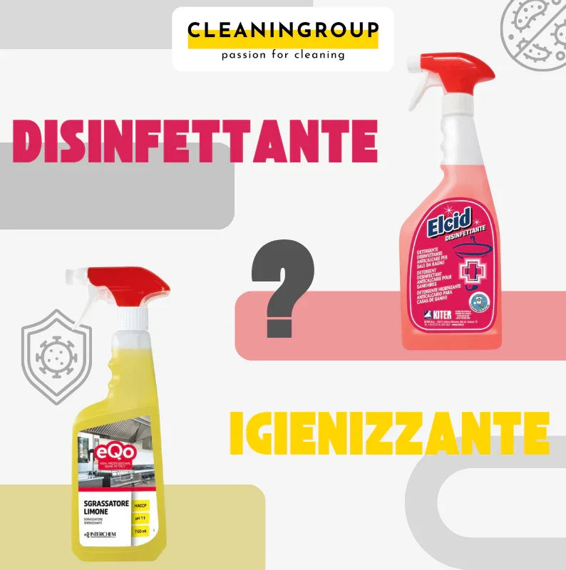 Confronto tra spray disinfettante Elcid e igienizzante sgrassatore limone per pulizia professionale.