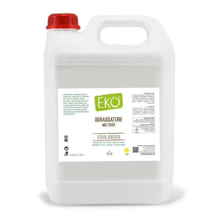Tanica sgrassatore multiuso ecologico EKO da 5 litri con tappo rosso, detergente professionale