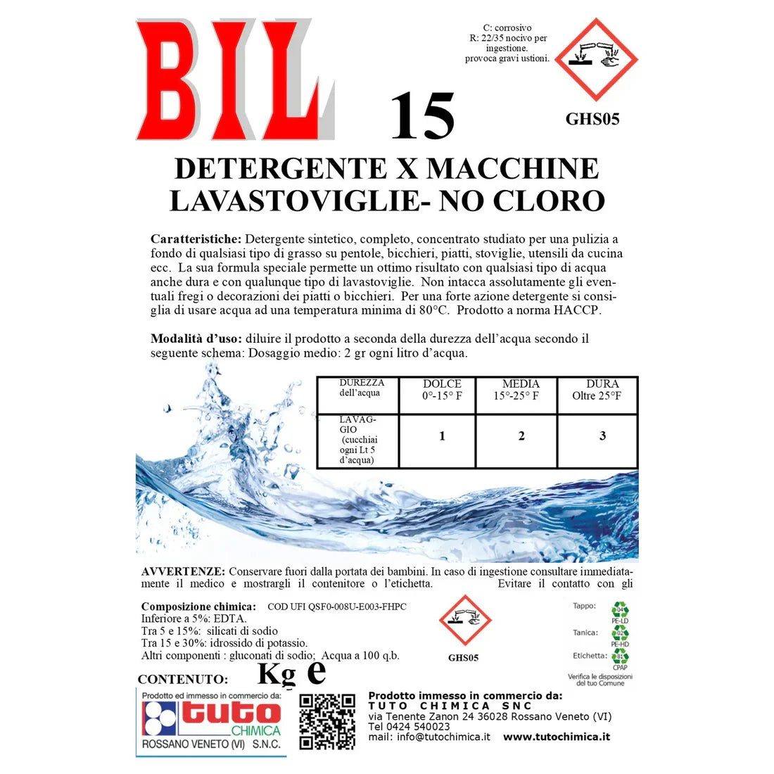 BIL 15 Lavastoviglie | Detergente liquido senza cloro