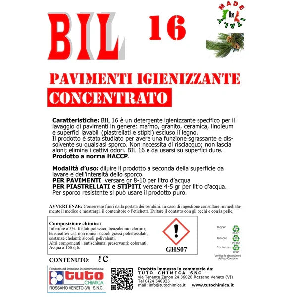 BIL 16 Pavimenti | Detergente igienizzante con sali quaternari