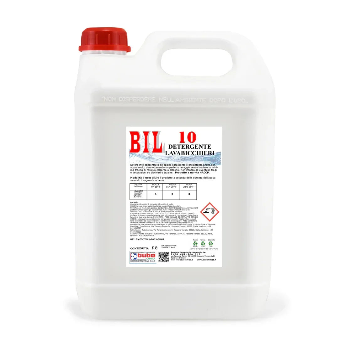 BIL 10 Lavabicchieri Bar | Detergente concentrato professionale