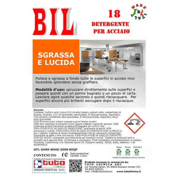 BIL 18 Acciaio inox | Detergente professionali per superfici inox