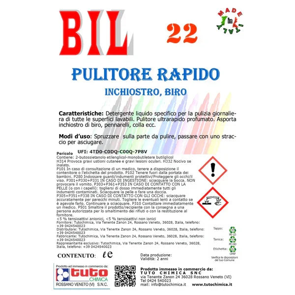 BIL 22 Pulitore rapido inchiostro | Detergente professionale per penna e pennarello