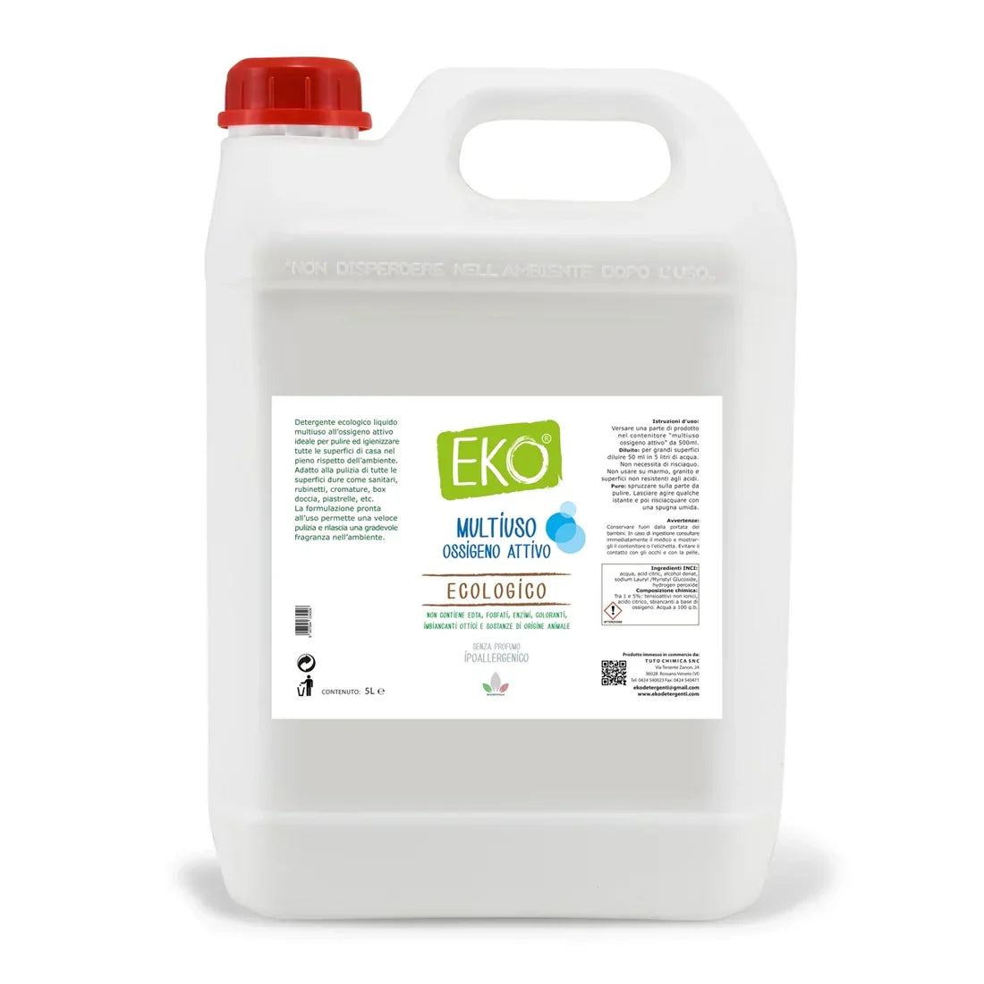 Tanica detergente multiuso EKO 5L, ossigeno attivo, ecologico, per pulizia professionale