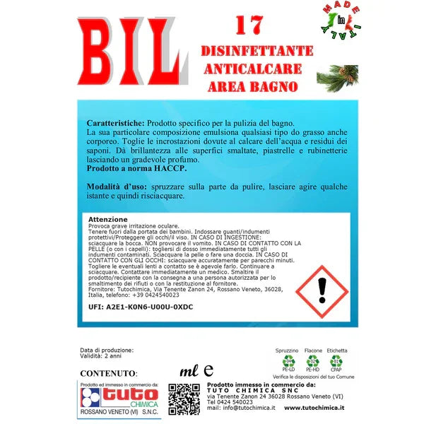 BIL 17 Anticalcare bagno | Detergente igienizzante professionale