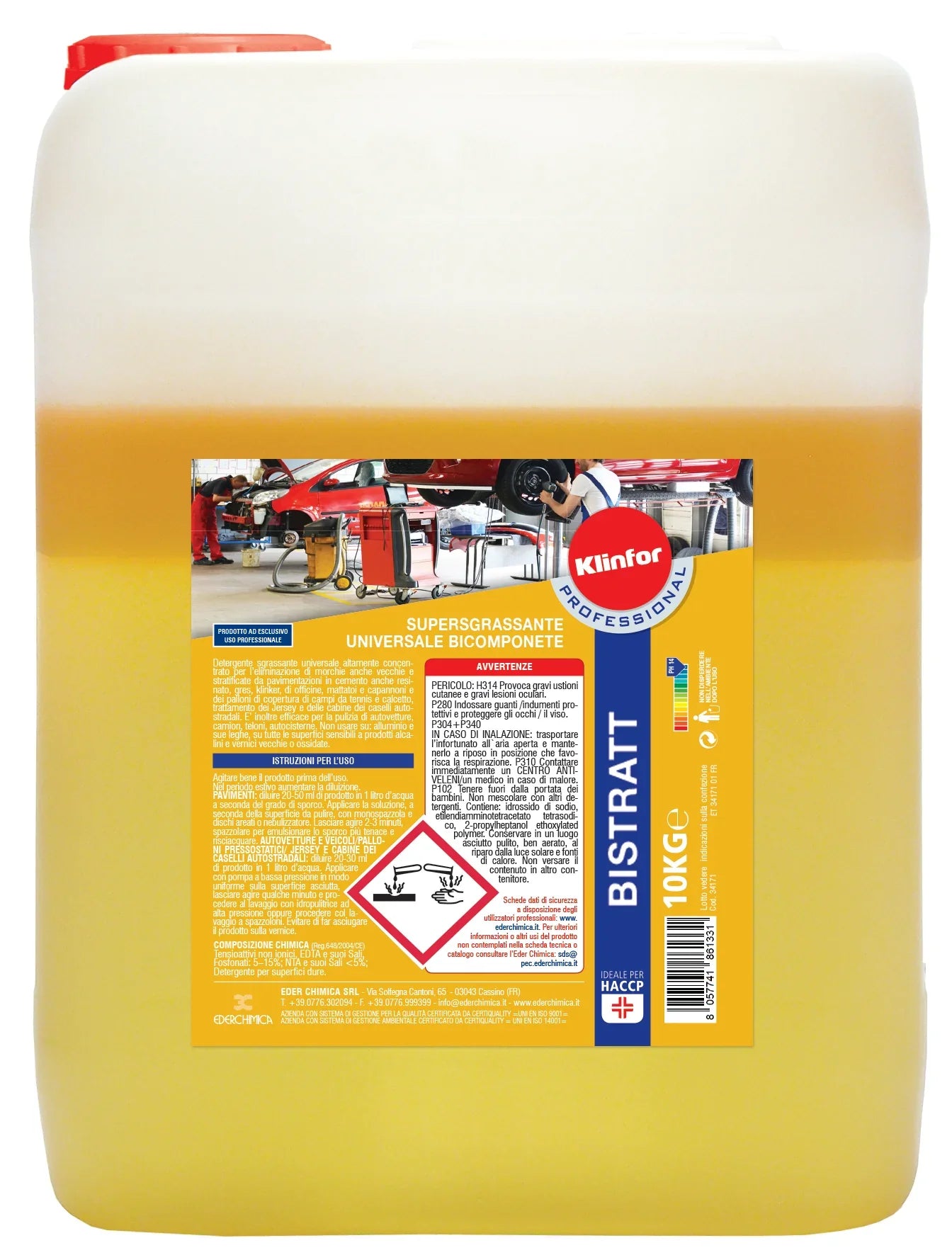 Tanica detergente sgrassante professionale universale da 10 kg per pulizia industriale.