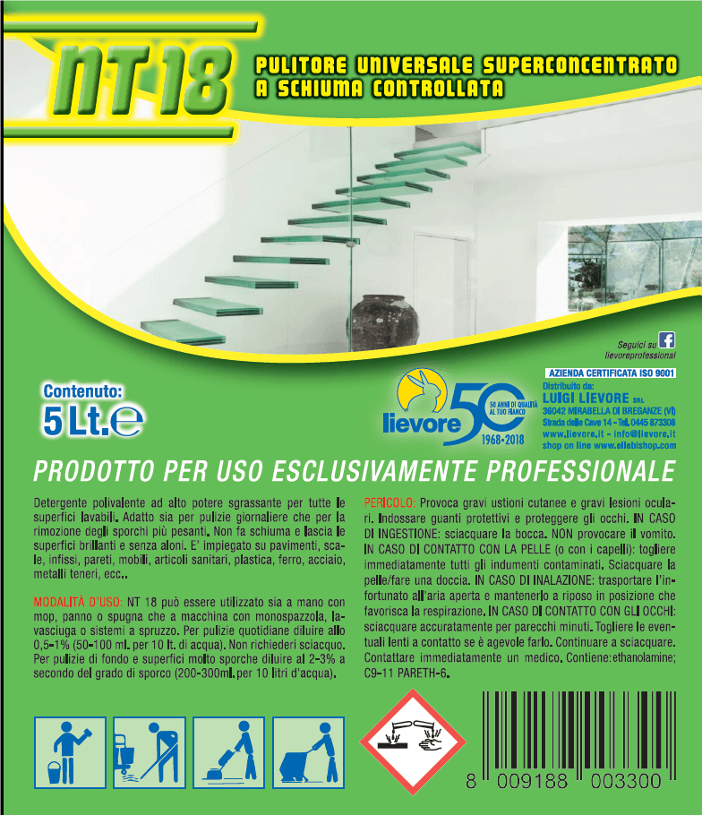 NT18 LIEVORE detergente concentrato per la pulizia di pavimenti e superfici