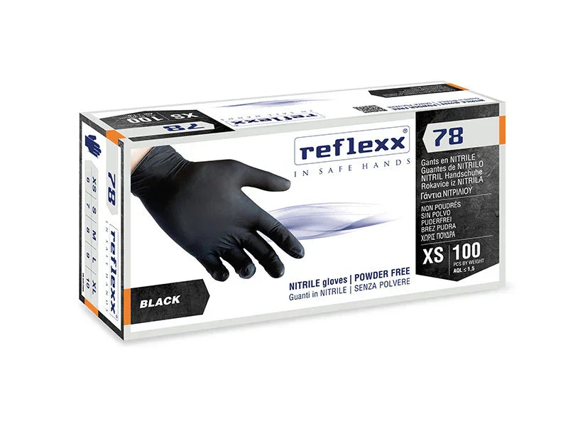 GUANTI IN NITRILE NERI SENZA POLVERE REFLEXX 78 – PZ 100
