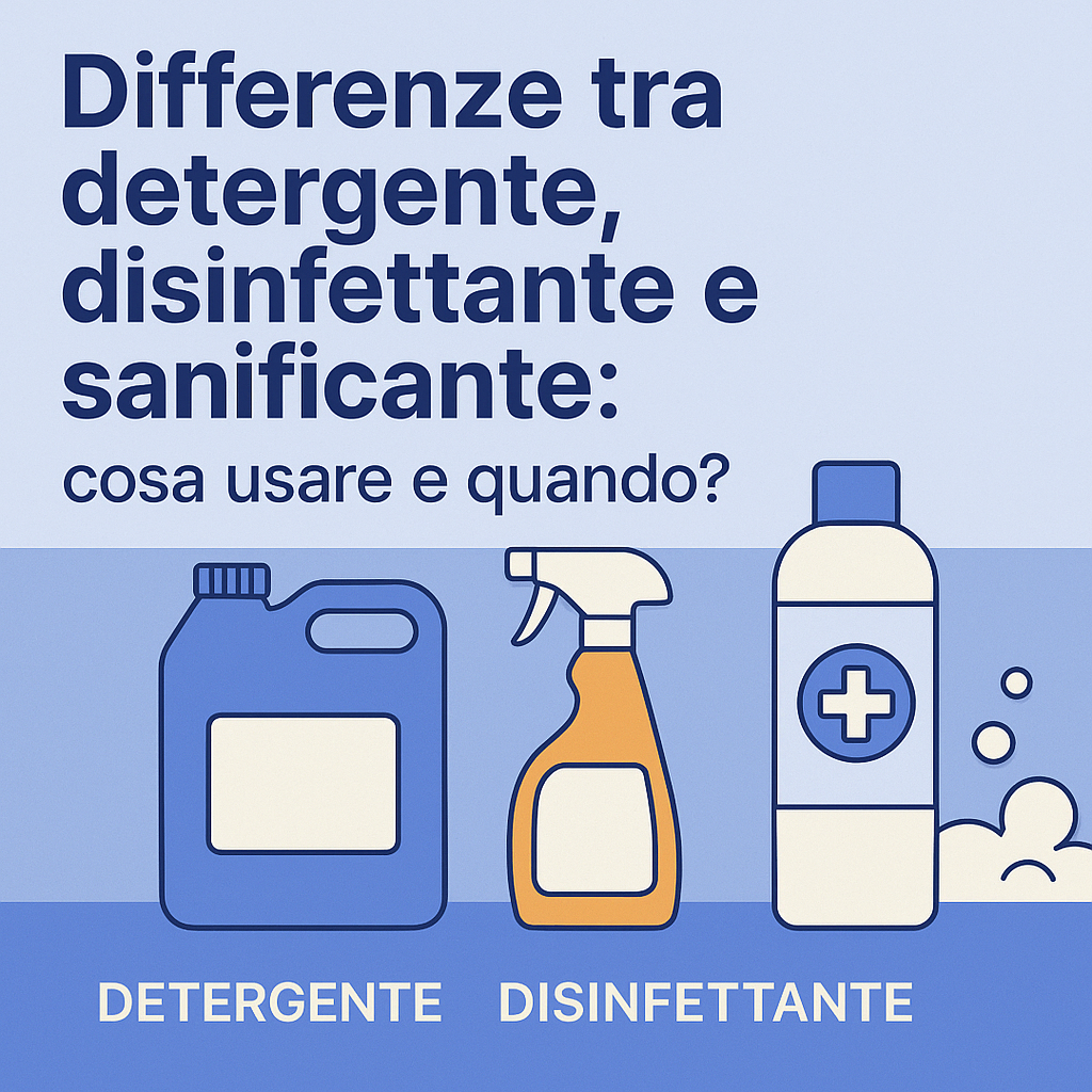 Differenze tra detergente, disinfettante e sanificante: cosa usare e quando?