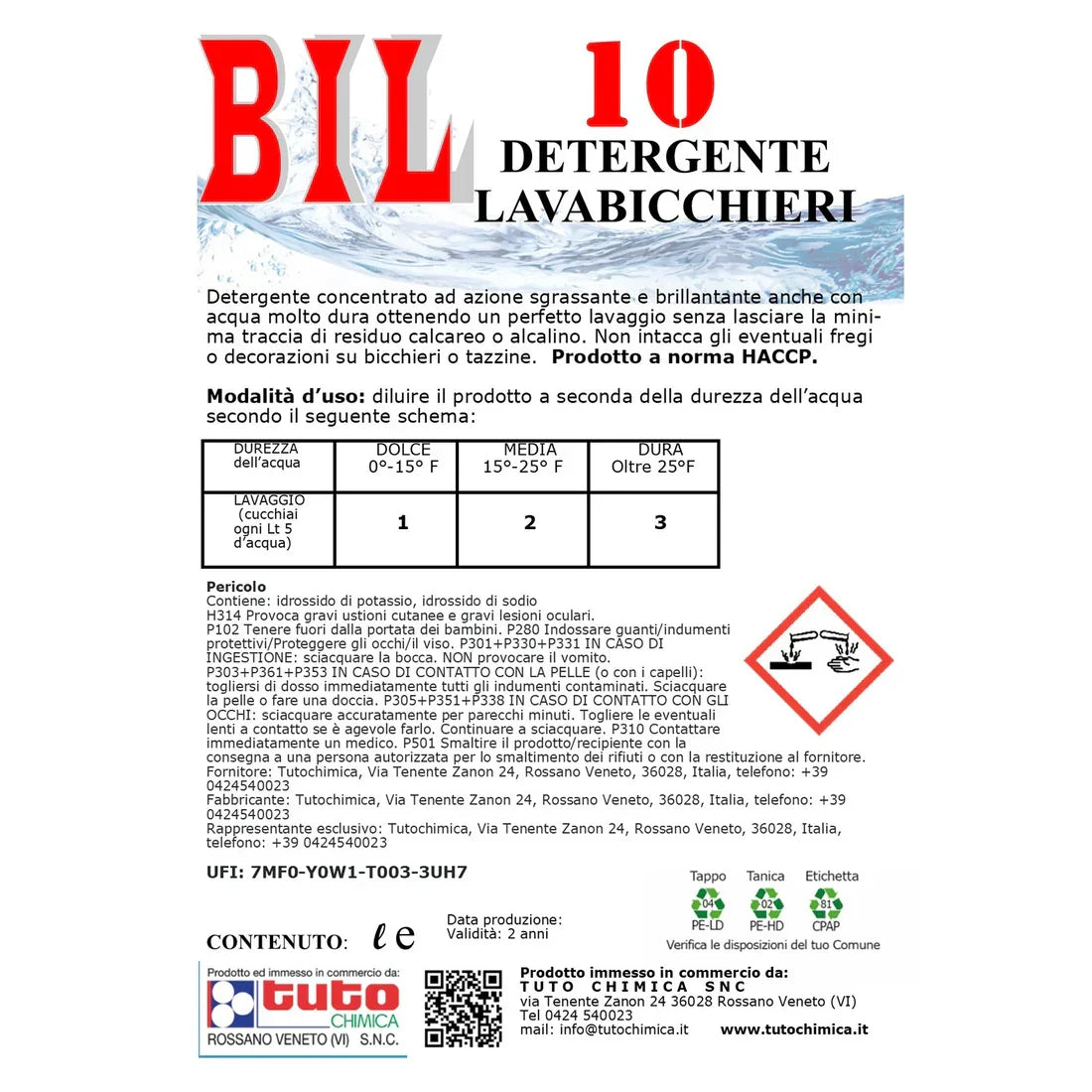 BIL 10 Lavabicchieri Bar | Detergente concentrato professionale