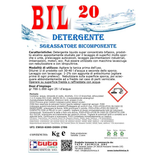 BIL 20 Sgrassatore bicomponente | Detergente alcalino bifasico superconcentrato