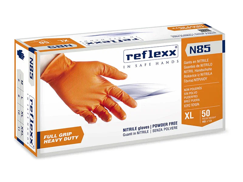 GUANTI REFLEXX N85 - ARANCIO NITRILE CON GRIP - PZ 50
