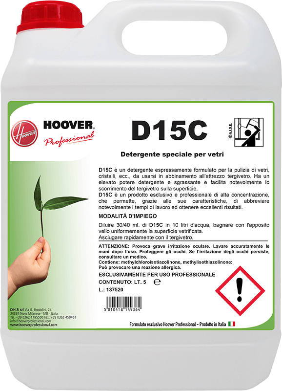 D15 C - Detergente per Vetri e Cristalli Specifico per L’impiego con Tergivetro | 4 PZ