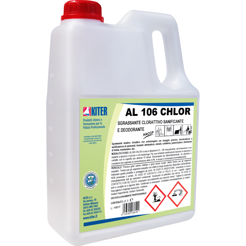 AL 106 CHLOR KITER Potente sgrassante HACCP cloroattivo con azione igienizzante e decolorante