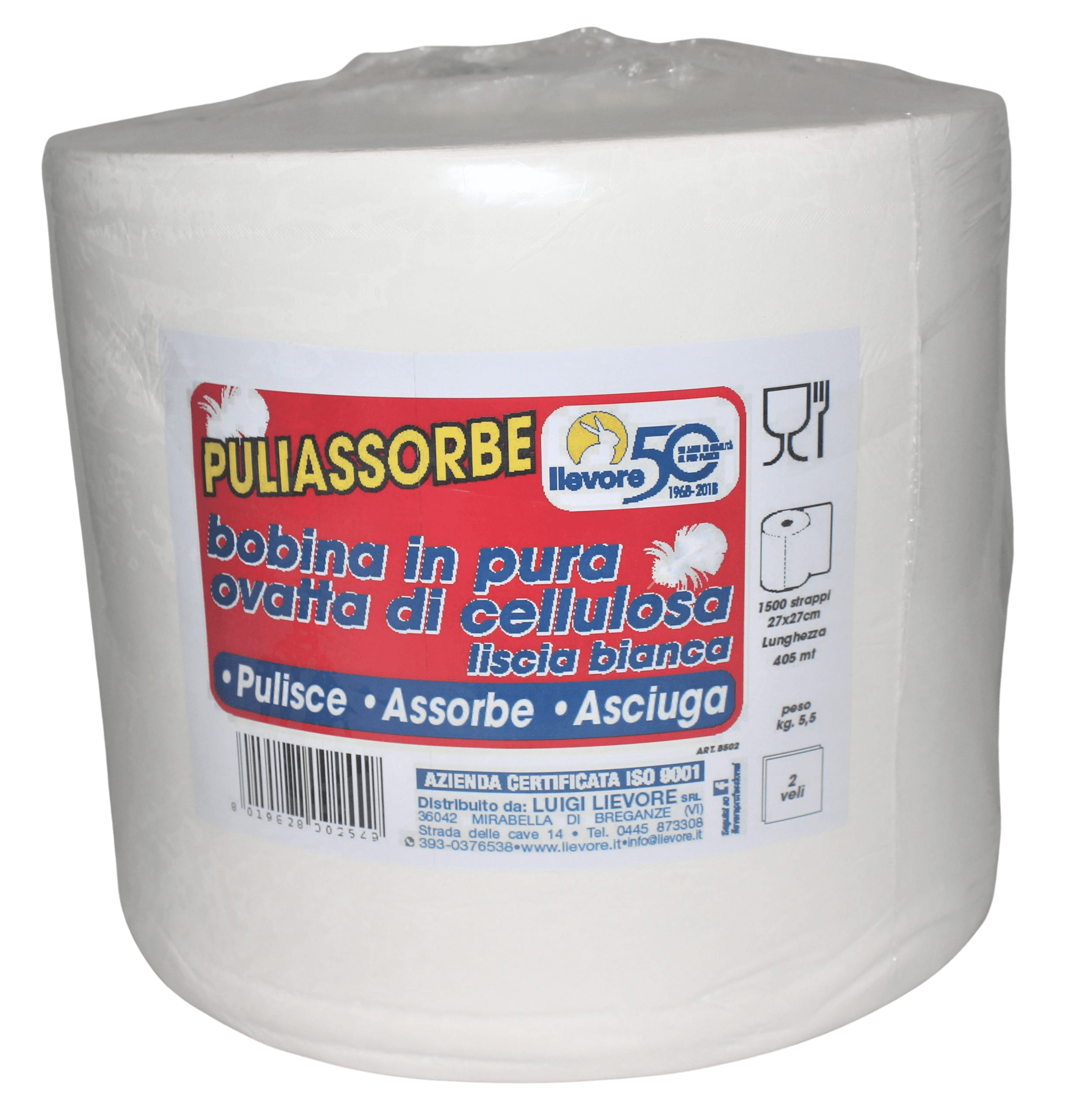 PULIASSORBE bobine in pura ovatta di cellulosa liscia | 2 veli | 405 mt
